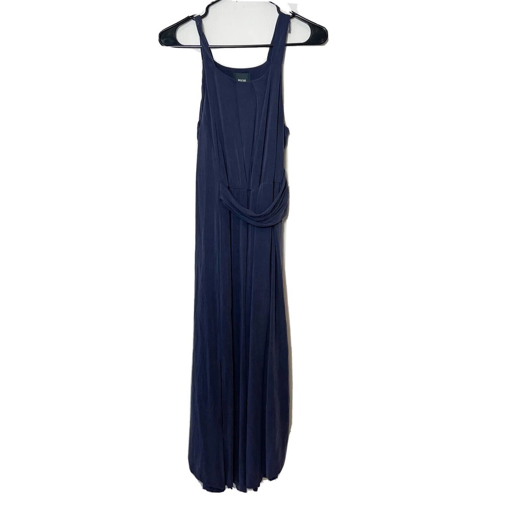 Anthro Maeve Azores Maxi‎ Midi Dress Small Navy Blue Sleeveless Halter Side Slit